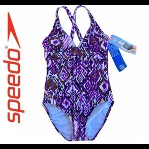 SPEEDO NWT purple brown One piece swimsuit Sz 10